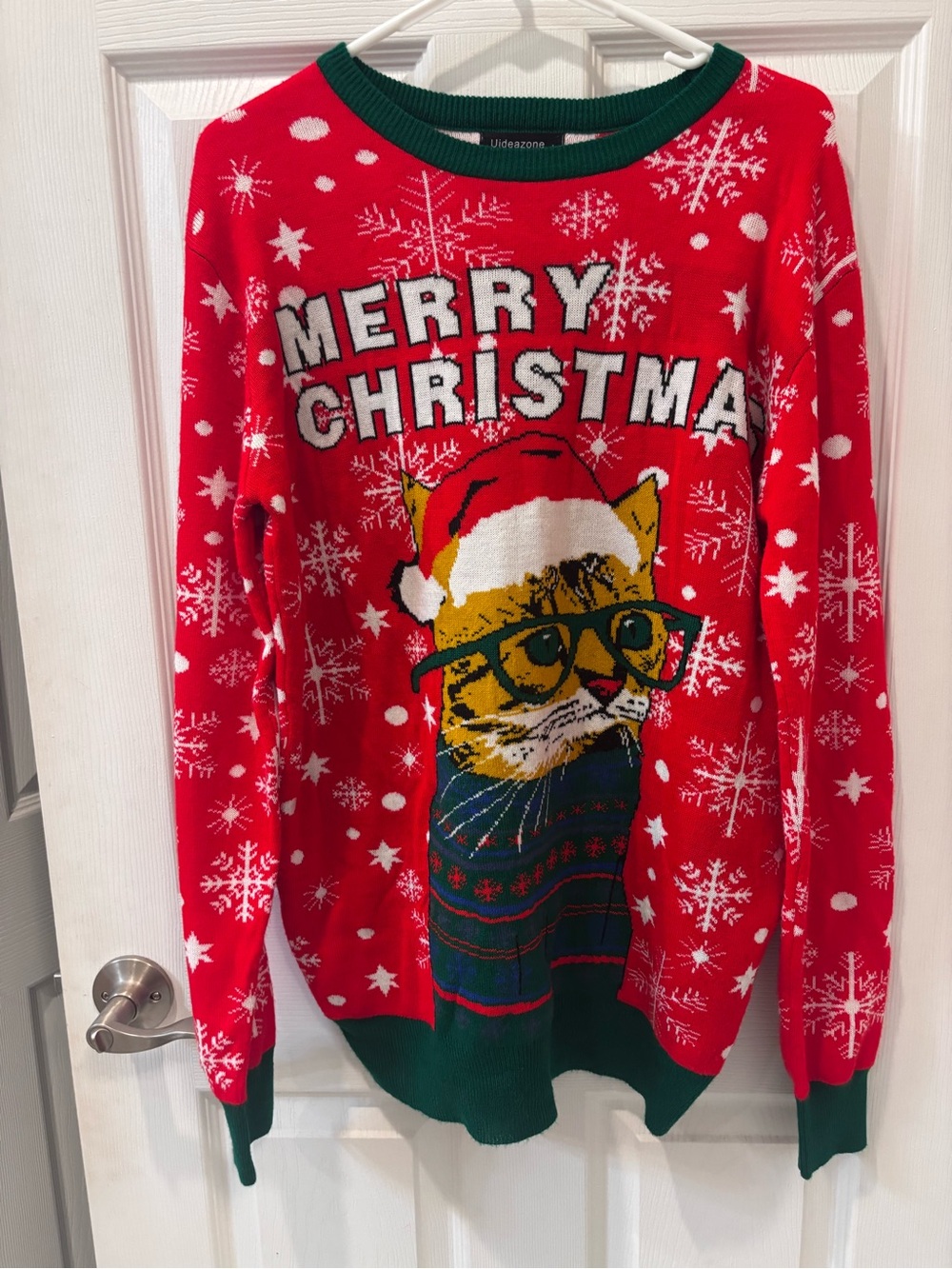 Uideazone Merry Christmas Cat Graphic Sweater - Red